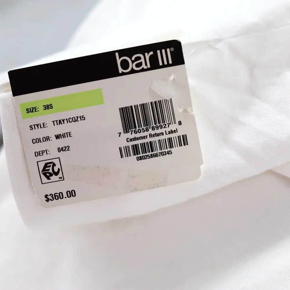 Bar III Men's White Textured Linen Summer Casual Slim-Fit Suit Jacket Size 38S